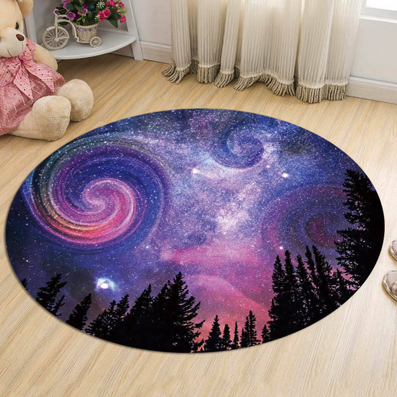 Nordic Galaxy Pattern Rug Black and Blue Kids Rug Polyester Pet Friendly Washable Rug for the Children's Room