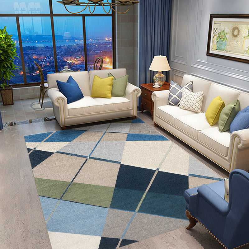 Colored geometric patterned carpet blue modern carpet polyester washable dog-friendly non-slip carpet for the living room