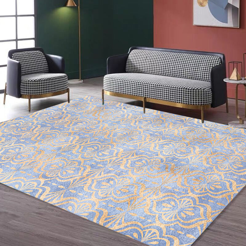 Retro Tribal geometric pattern rug Brown and Blue rug Polyester washable pet-friendly non-slip rug for living room