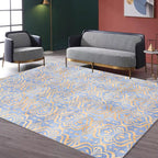 Retro Tribal geometric pattern rug Brown and Blue rug Polyester washable pet-friendly non-slip rug for living room
