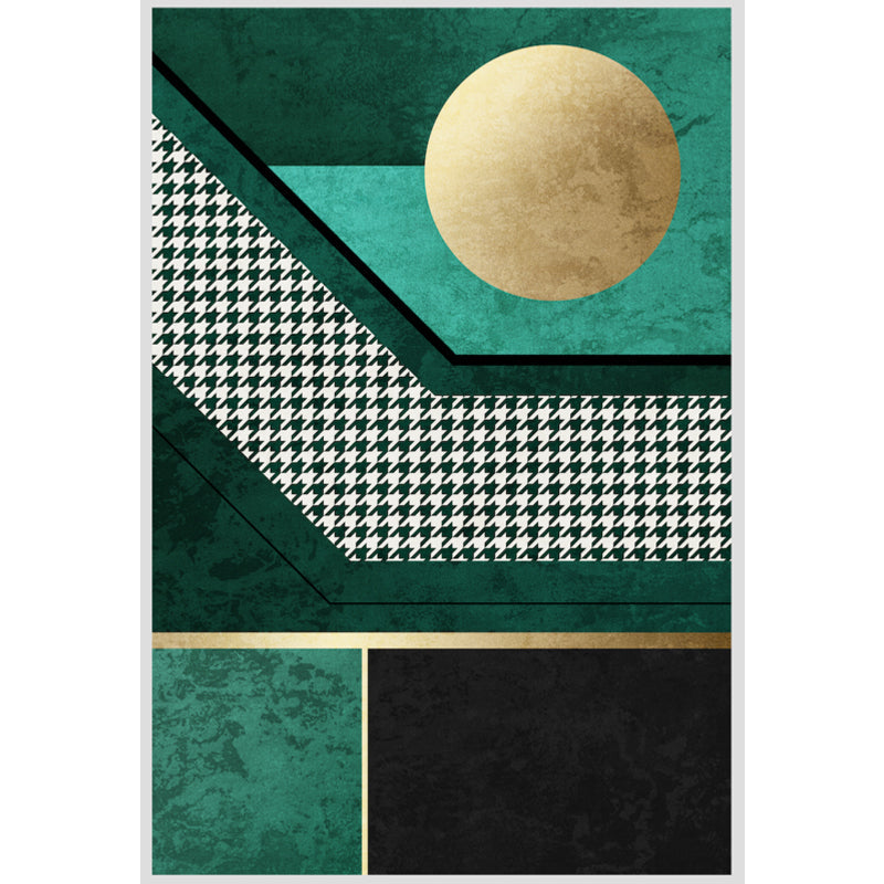 Modern geometric patterned rug with houndstooth pattern green polyester rug washable pet-friendly non-slip rug for the living room