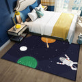 Kids Space Pattern Rug with Spaceship Multicolor Polyester Rug Washable Pet Friendly Non-Slip Rug for the Children's Room