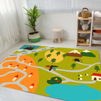 Kids Map Pattern Rug Green Polyester Rug Washable Pet-Friendly Non-Slip Area Rug for the Children's Room