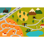 Kids Map Pattern Rug Green Polyester Rug Washable Pet-Friendly Non-Slip Area Rug for the Children's Room