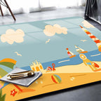 Kids Plant Pattern Carpet Green and Blue Polyester Carpet Washable Pet Friendly Non-Slip Carpet for the Children's Room