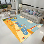 Kids Plant Pattern Carpet Green and Blue Polyester Carpet Washable Pet Friendly Non-Slip Carpet for the Children's Room