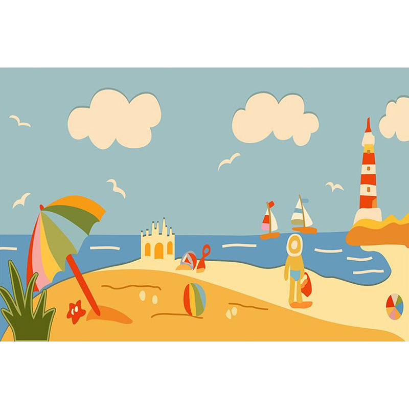 Kids Plant Pattern Carpet Green and Blue Polyester Carpet Washable Pet Friendly Non-Slip Carpet for the Children's Room