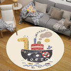Kids Ship Pattern Rug Beige and Orange Polyester Rug Washable Pet-Friendly Non-Slip Rug for the Children's Room