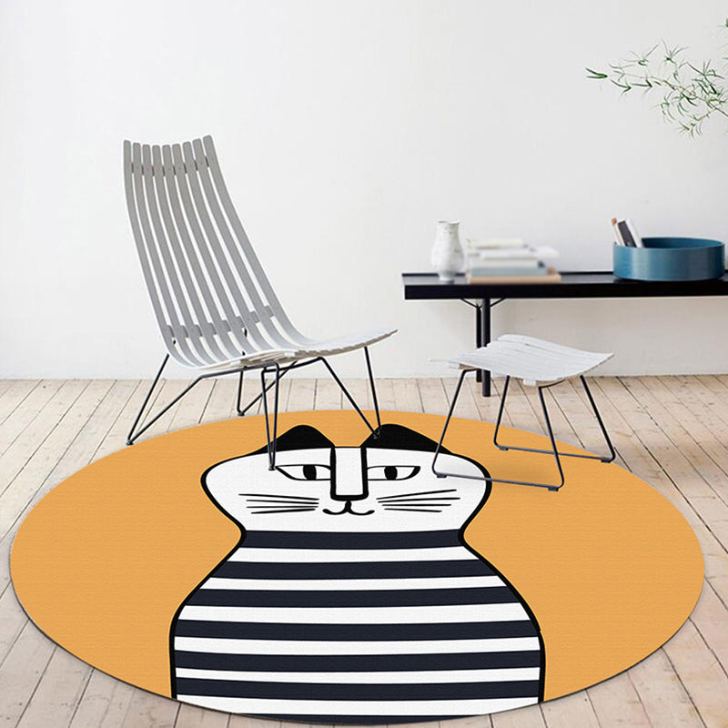 Kids Ship Pattern Rug Beige and Orange Polyester Rug Washable Pet-Friendly Non-Slip Rug for the Children's Room