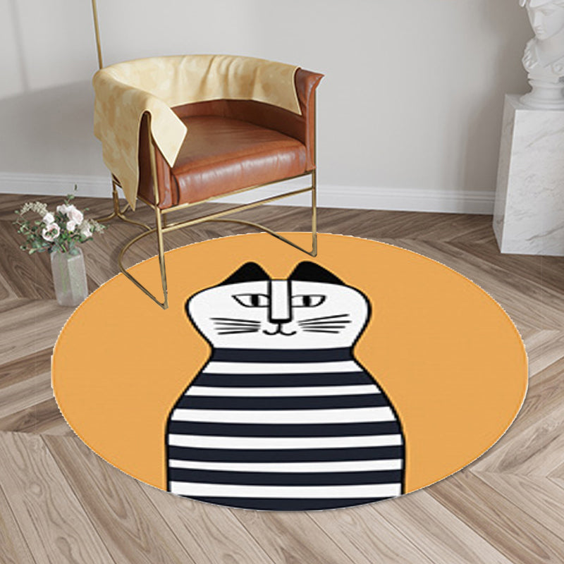 Kids Ship Pattern Rug Beige and Orange Polyester Rug Washable Pet-Friendly Non-Slip Rug for the Children's Room