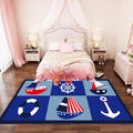 Children's ship pattern carpet with anchor Blue Polyester Carpet Washable Pet-friendly Non-slip Carpet for the nursery