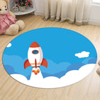 Unique Spaceship Pattern Rug with Planet Black and Red Children's Rug Polyester Washable Pet Friendly Non-Slip Rug for the Children's Room