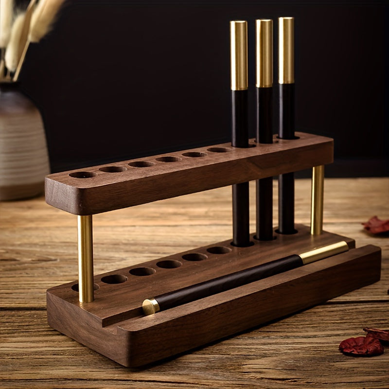 Luxury Desk Organizer made of Solid Walnut – With Brass-colored Accents
