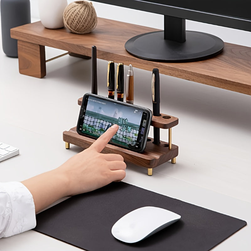 Luxury Desk Organizer made of Solid Walnut – With Brass-colored Accents