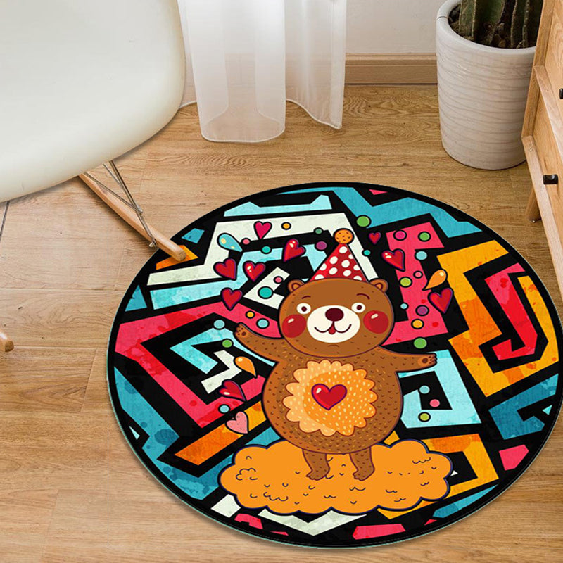 Colorful Cartoon Animal Pattern Carpet with Fish Multicolor Children’s Carpet Polyester Washable Pet-Friendly Non-Slip Rug for Children’s Room