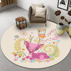 Beautiful Cartoon Animal Pattern Rug Beige and Red Kids Rug Polyester Pet-Friendly Washable Area Rug for the Children's Room