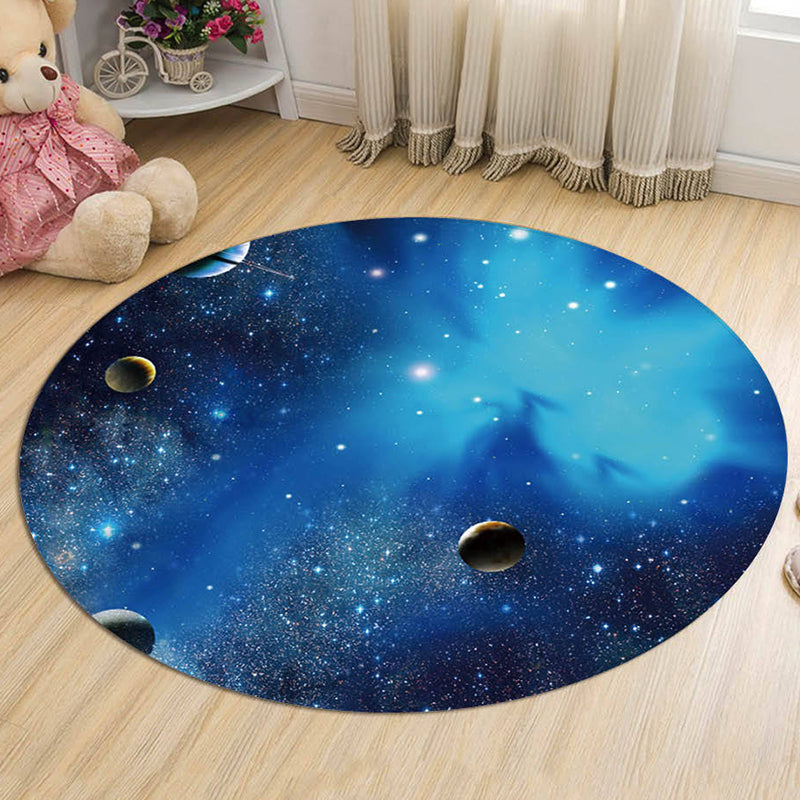 Kids Galaxy Pattern Rug Blue and Purple Polyester Rug Washable Pet Friendly Non-Slip Rug for the Children's Room