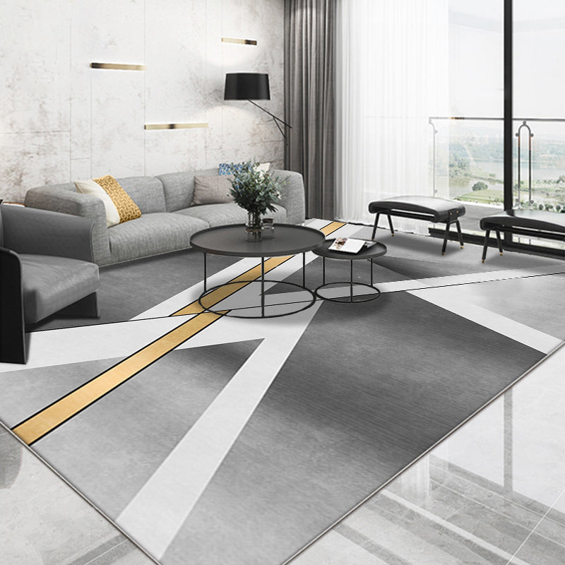 Stylish geometric pattern carpet gray casual rug polyester pet-friendly washable rug for the living room