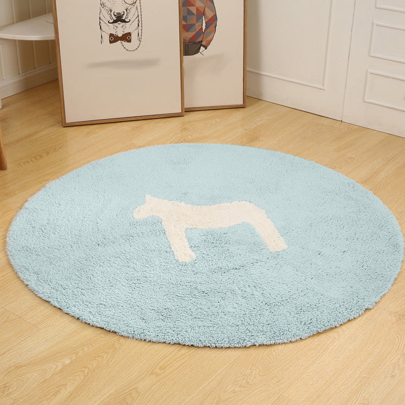 Children's horse pattern rug Blue and Khaki Cotton rug Washable Pet-friendly Non-slip rug for the children's room