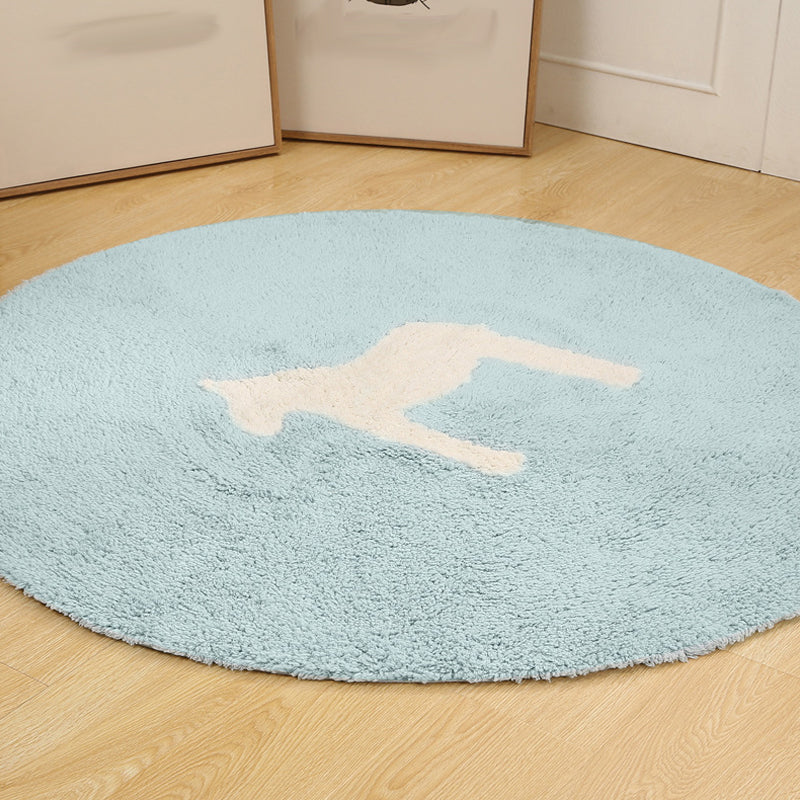 Children's horse pattern rug Blue and Khaki Cotton rug Washable Pet-friendly Non-slip rug for the children's room