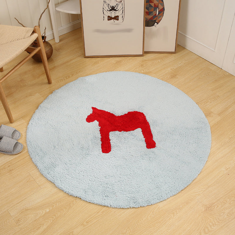 Children's horse pattern rug Blue and Khaki Cotton rug Washable Pet-friendly Non-slip rug for the children's room