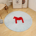 Children's horse pattern rug Blue and Khaki Cotton rug Washable Pet-friendly Non-slip rug for the children's room