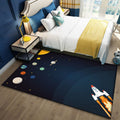 Stylish Outer Space Pattern Rug Blue and Black Children's Rug Polyester Washable Pet-Friendly Non-Slip Rug for the Children's Room