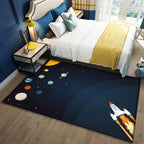 Stylish Outer Space Pattern Rug Blue and Black Children's Rug Polyester Washable Pet-Friendly Non-Slip Rug for the Children's Room
