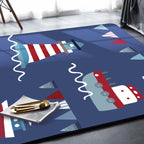 Blue Children's Carpet Polyester Lantern and Ship Pattern Carpet Pet Friendly Washable Non-Slip Backing Carpet for Decoration