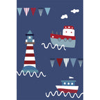 Blue Children's Carpet Polyester Lantern and Ship Pattern Carpet Pet Friendly Washable Non-Slip Backing Carpet for Decoration