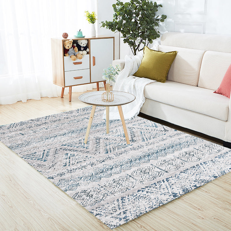 Retro striped pattern rug gray polyester washable pet-friendly non-slip rug for living room