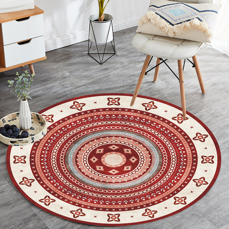 Moroccan tribal circles pattern rug multicolor boho rug polyester pet-friendly non-slip backing washable area rug for the living room