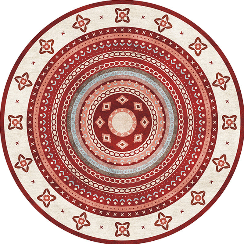 Moroccan tribal circles pattern rug multicolor boho rug polyester pet-friendly non-slip backing washable area rug for the living room