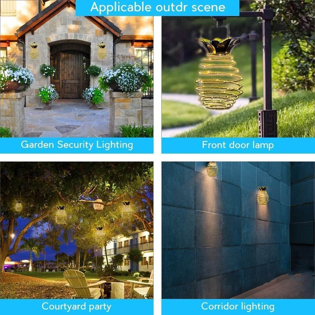 Solar Pineapple Iron Lantern LED Copper Wire Outdoor Waterproof Garden Decorative Hanging Lights