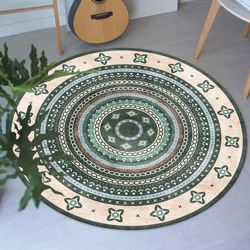 Moroccan tribal circles pattern rug multicolor boho rug polyester pet-friendly non-slip backing washable area rug for the living room