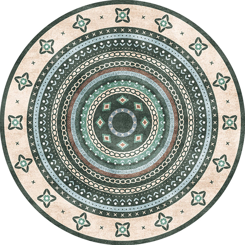 Moroccan tribal circles pattern rug multicolor boho rug polyester pet-friendly non-slip backing washable area rug for the living room