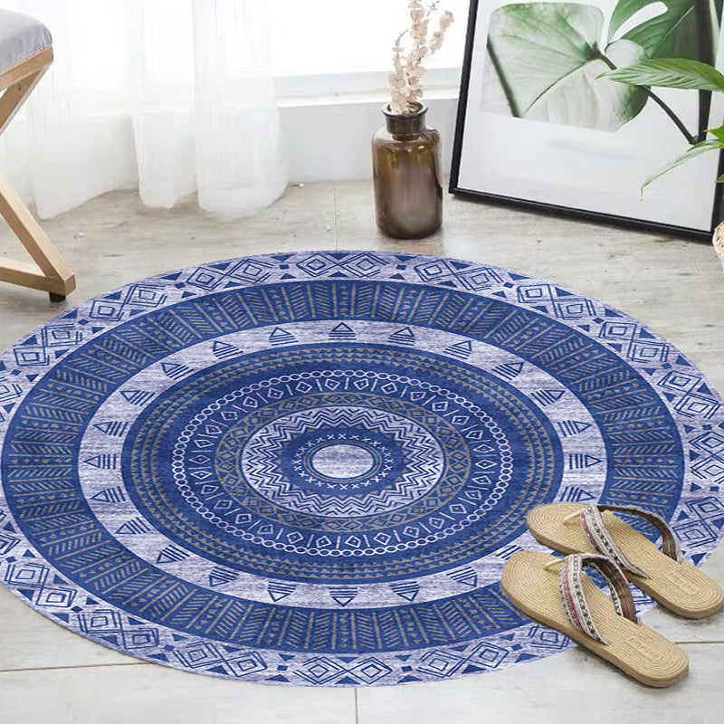 Moroccan tribal circles pattern rug multicolor boho rug polyester pet-friendly non-slip backing washable area rug for the living room