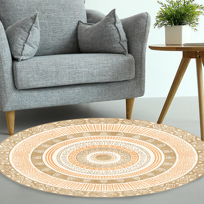 Moroccan tribal circles pattern rug multicolor boho rug polyester pet-friendly non-slip backing washable area rug for the living room