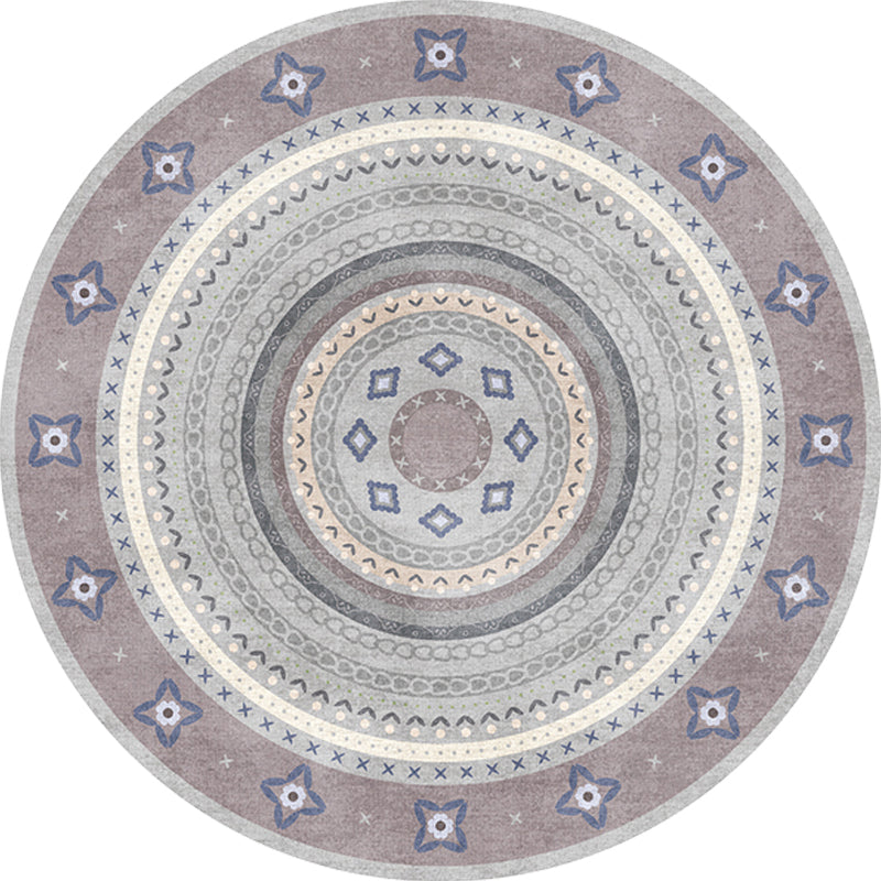 Moroccan tribal circles pattern rug multicolor boho rug polyester pet-friendly non-slip backing washable area rug for the living room