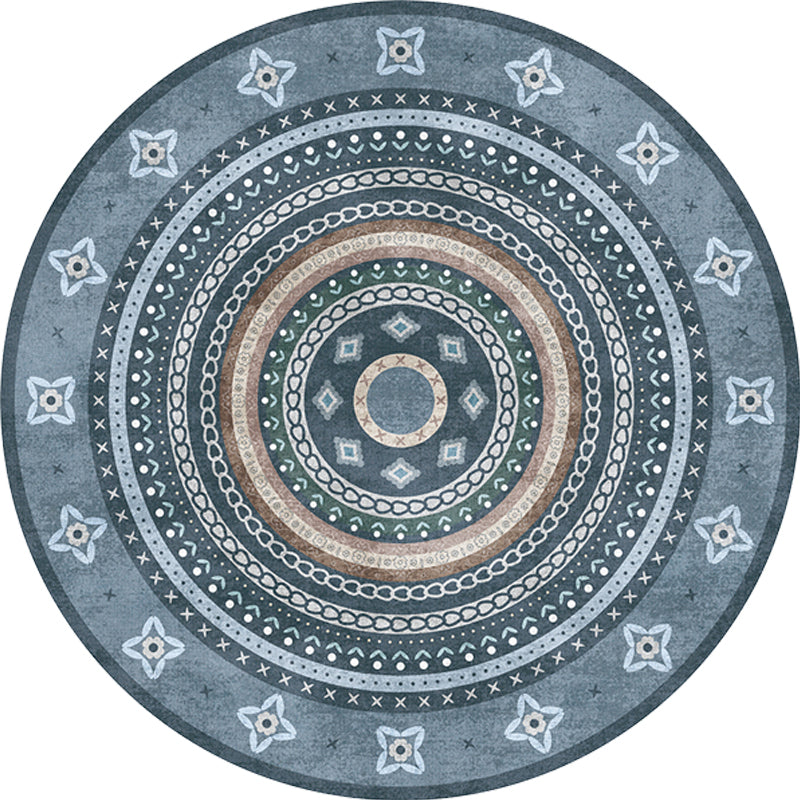 Moroccan tribal circles pattern rug multicolor boho rug polyester pet-friendly non-slip backing washable area rug for the living room