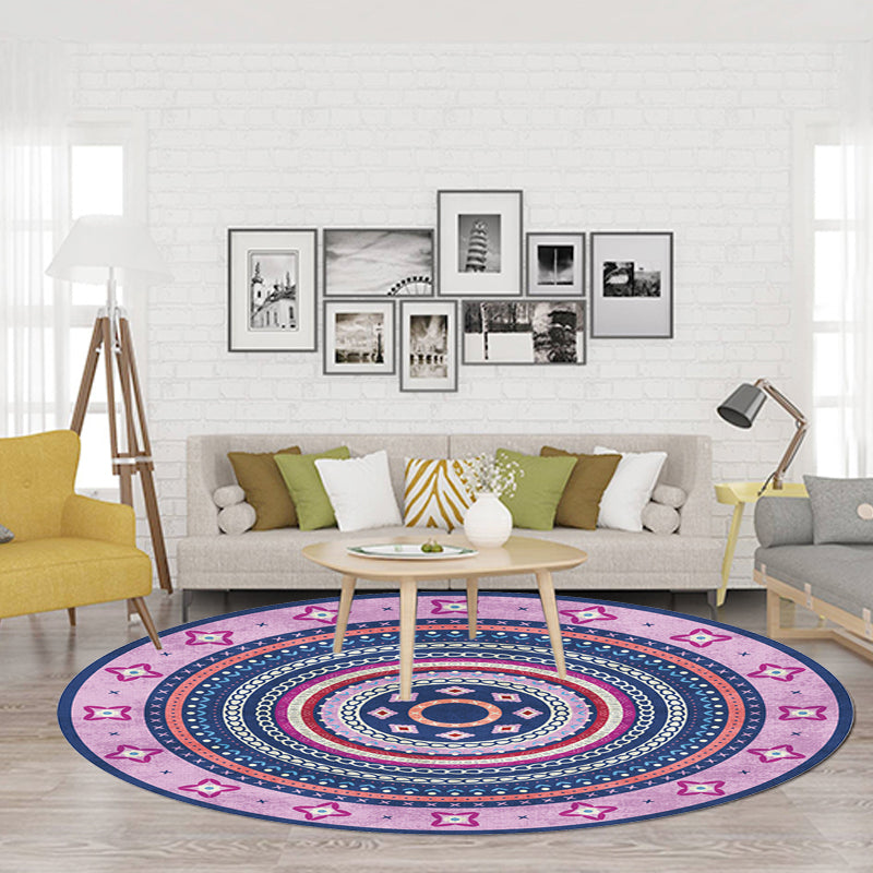 Moroccan tribal circles pattern rug multicolor boho rug polyester pet-friendly non-slip backing washable area rug for the living room