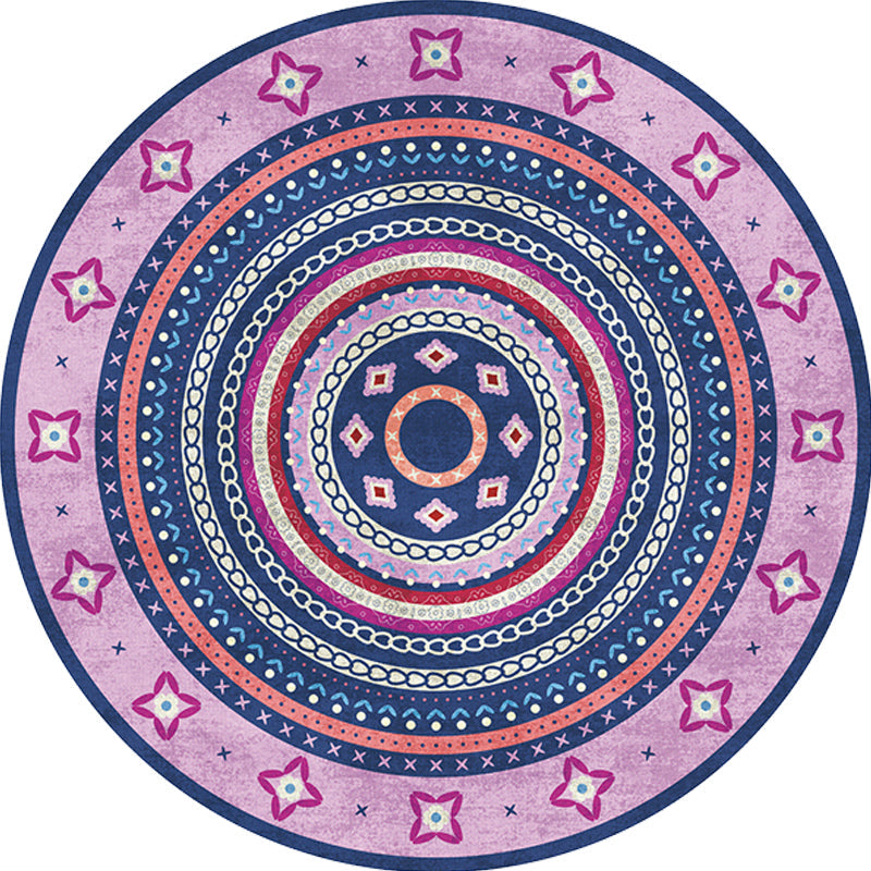 Moroccan tribal circles pattern rug multicolor boho rug polyester pet-friendly non-slip backing washable area rug for the living room