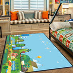 Unique Construction Pattern Rug Blue Children's Rug Polyester Washable Pet-Friendly Non-Slip Rug for the Children's Room