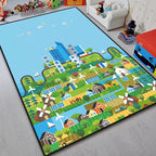 Unique Construction Pattern Rug Blue Children's Rug Polyester Washable Pet-Friendly Non-Slip Rug for the Children's Room