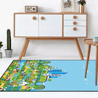 Unique Construction Pattern Rug Blue Children's Rug Polyester Washable Pet-Friendly Non-Slip Rug for the Children's Room