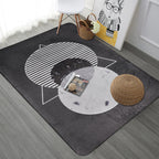 Modern Geometric Pattern Area Rug with Stripe Gray Multicolor Polyester Area Rug Washable Pet Friendly Non-Slip Area Rug for Living Room
