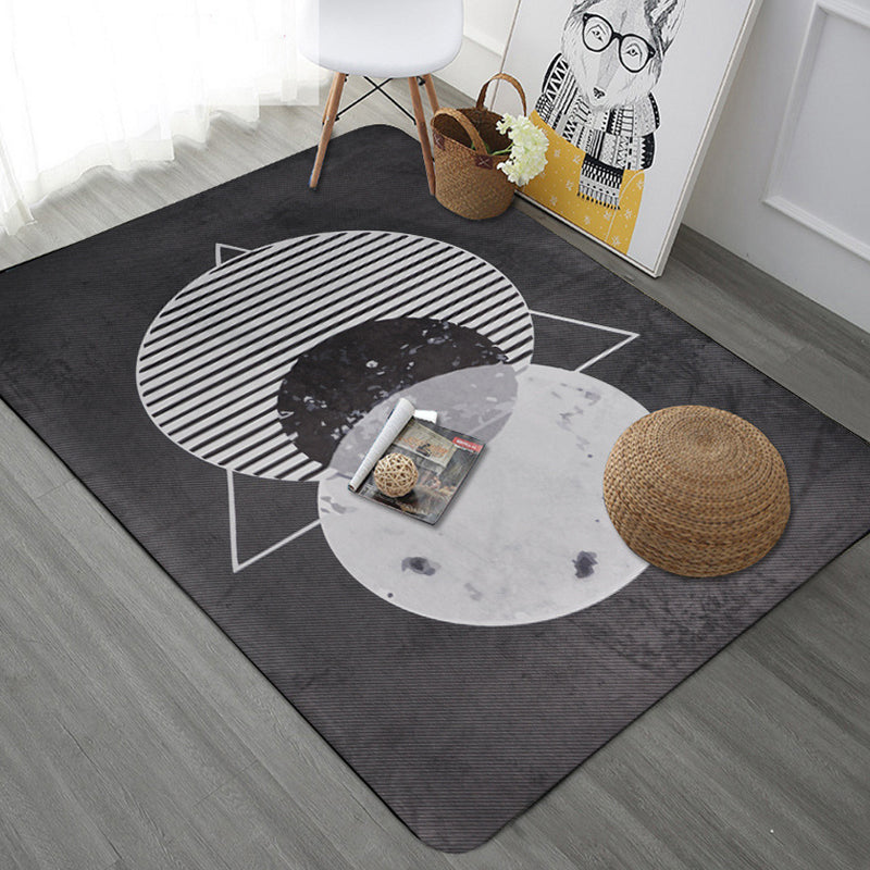 Modern Geometric Pattern Area Rug with Stripe Gray Multicolor Polyester Area Rug Washable Pet Friendly Non-Slip Area Rug for Living Room