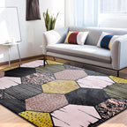 New Arrival Geometric Pattern Rug Black Polyester Rug Washable Pet-Friendly Non-Slip Area Rug for Living Room