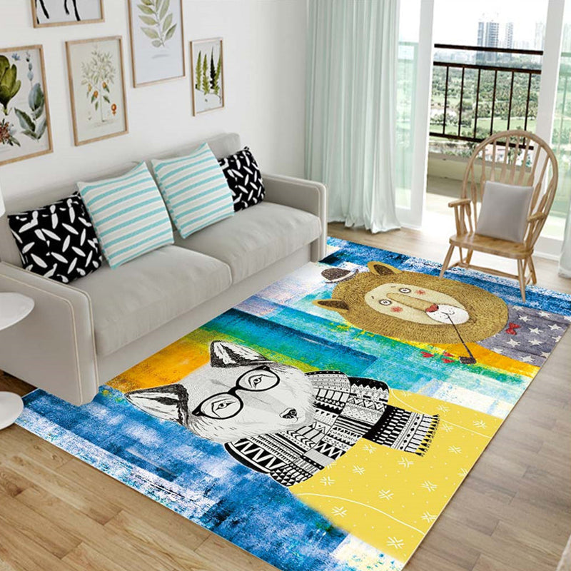 Children's animal pattern rug black and blue acrylic rug washable pet-friendly non-slip rug for the children's room