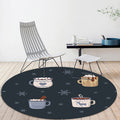 Kids Coffee Pattern Rug Black Polyester Rug Washable Pet Friendly Non-Slip Area Rug for the Children's Room